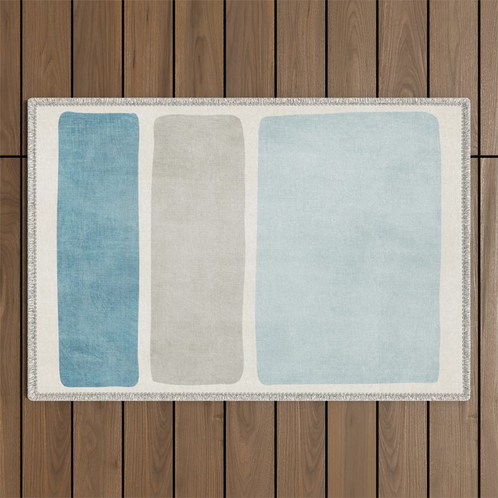 Neutral Light Blue Beige Teal Minimalist Artwork Outdoor Rug Gallery Image 1