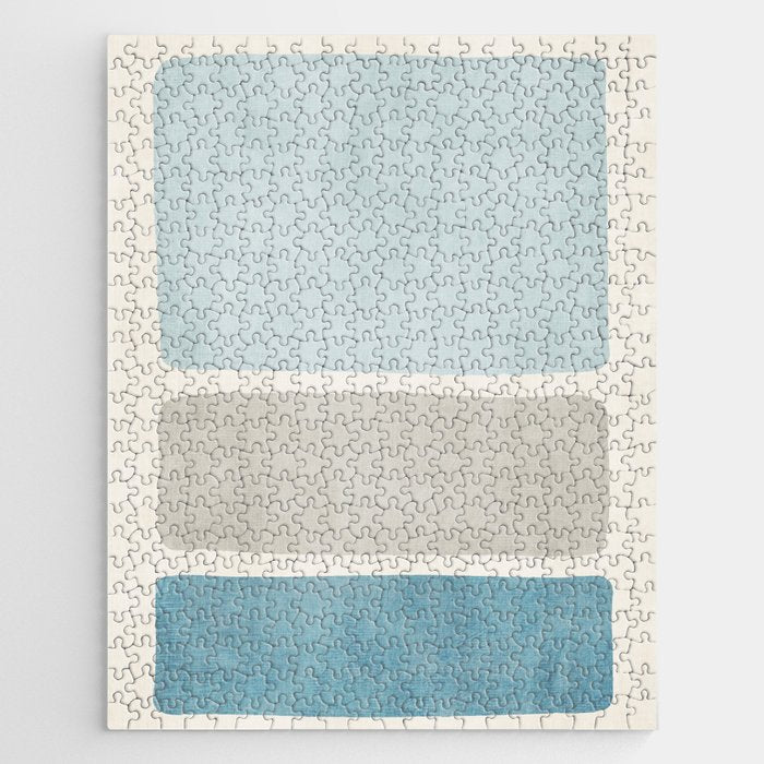 Neutral Light Blue Beige Teal Minimalist Artwork Jigsaw Puzzle Gallery Image 1