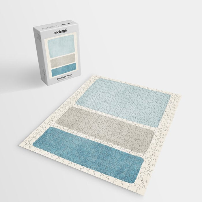 Neutral Light Blue Beige Teal Minimalist Artwork Jigsaw Puzzle Gallery Image 2