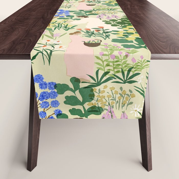 Ladies working in the garden (BEIGE) Table Runner Gallery Image 1