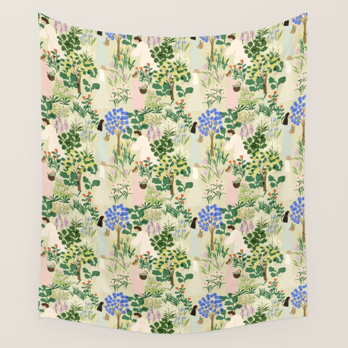 Ladies working in the garden (BEIGE) Wall Tapestry Gallery Image 1
