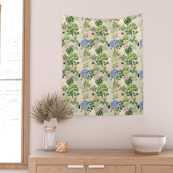 Ladies working in the garden (BEIGE) Wall Tapestry Gallery Image 2