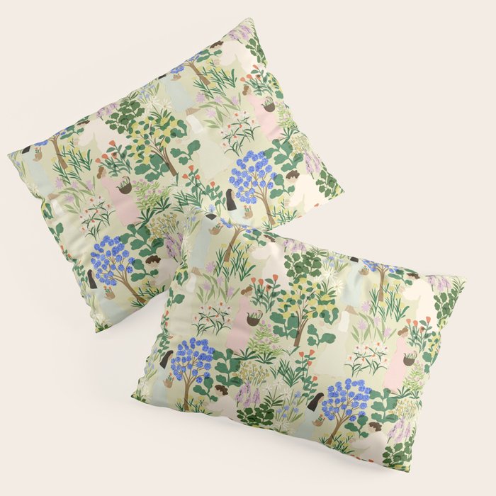 Ladies working in the garden (BEIGE) Pillow Sham Gallery Image 1