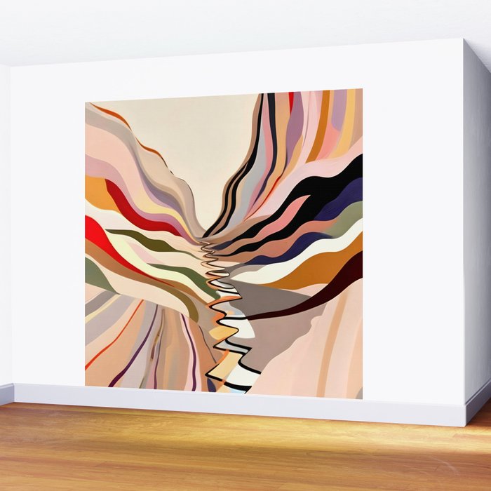 Interwoven, Pastel Colorful Nature Landscape, Mountains Hills Valley Travel, Muted Bohemian Painting Wall Mural Gallery Image 2