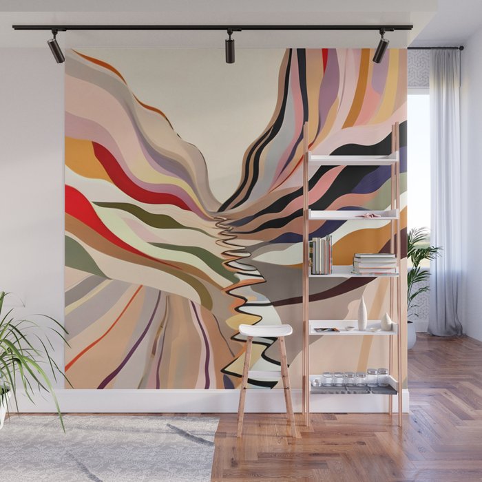 Interwoven, Pastel Colorful Nature Landscape, Mountains Hills Valley Travel, Muted Bohemian Painting Wall Mural Gallery Image 1