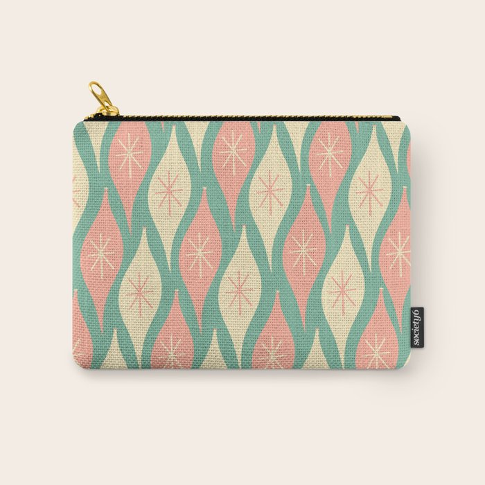 Retro Christmas Ornament Pattern Mint Green Blush Pink Cream Carry All Pouch Gallery Image 1