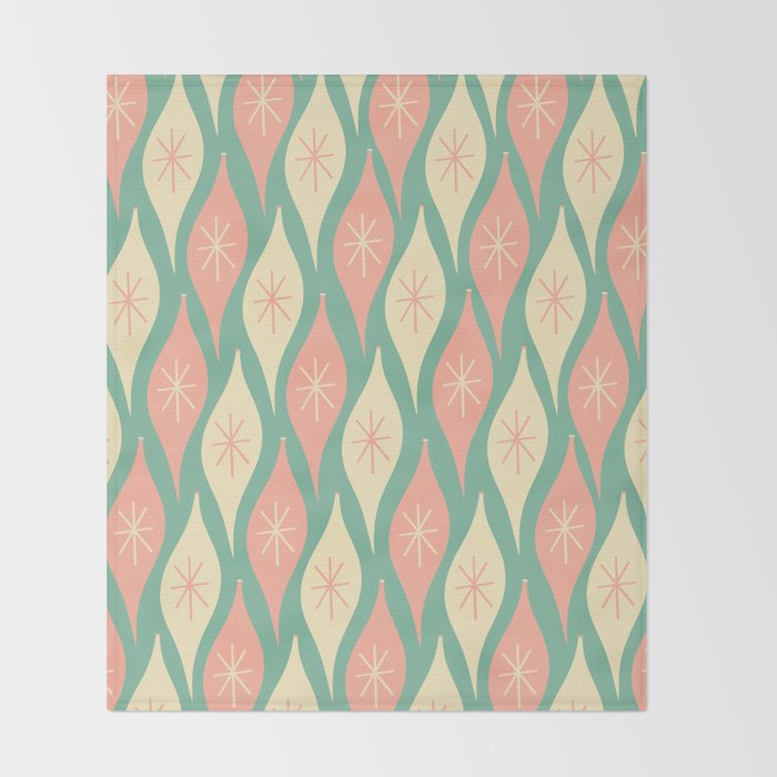 Retro Christmas Ornament Pattern Mint Green Blush Pink Cream Throw Blanket Gallery Image 2