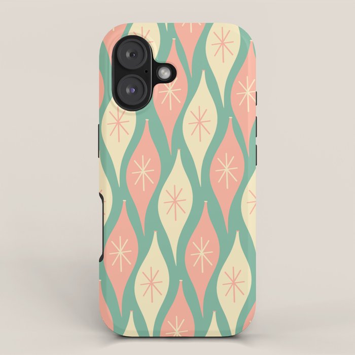 Retro Christmas Ornament Pattern Mint Green Blush Pink Cream iPhone Case Gallery Image 1