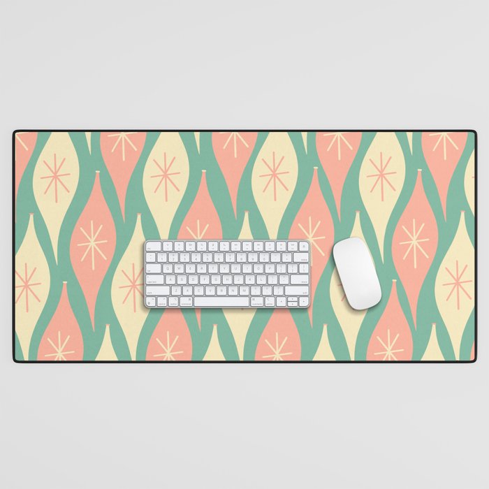 Retro Christmas Ornament Pattern Mint Green Blush Pink Cream Desk Mat Gallery Image 1