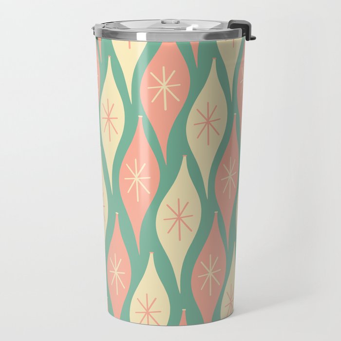 Retro Christmas Ornament Pattern Mint Green Blush Pink Cream Travel Mug Gallery Image 2