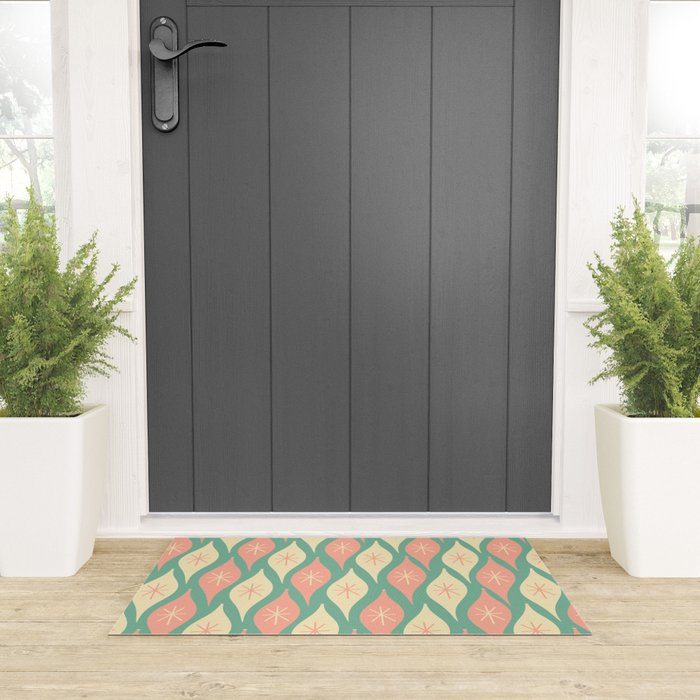 Retro Christmas Ornament Pattern Mint Green Blush Pink Cream Welcome Mat Gallery Image 3