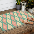 Retro Christmas Ornament Pattern Mint Green Blush Pink Cream Outdoor Rug Gallery Image 2