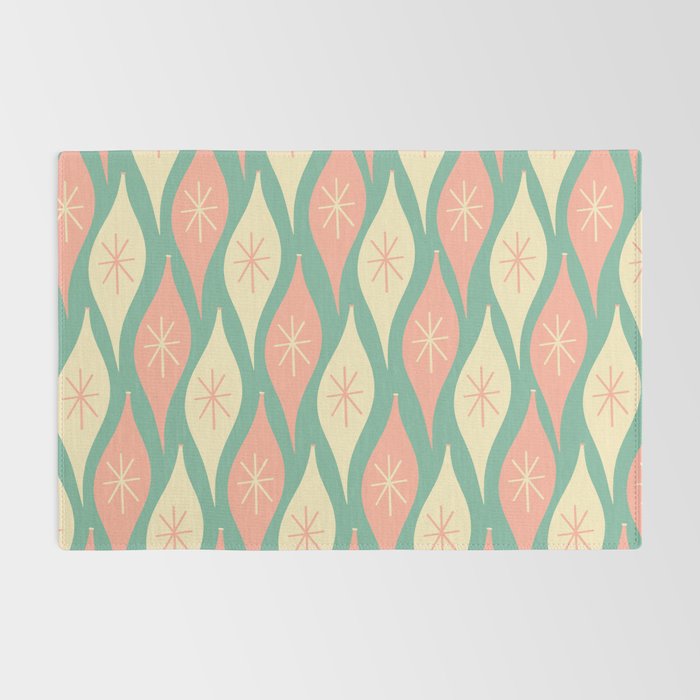 Retro Christmas Ornament Pattern Mint Green Blush Pink Cream Rug Gallery Image 2