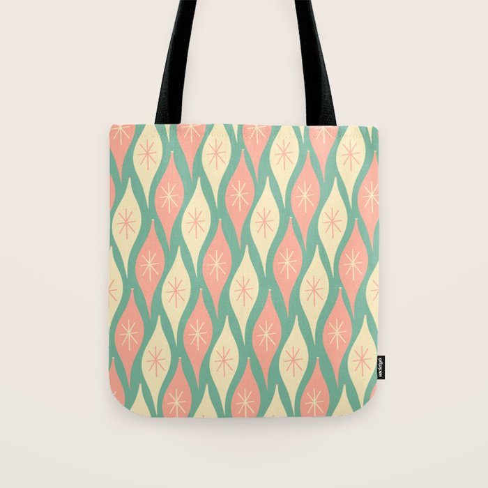 Retro Christmas Ornament Pattern Mint Green Blush Pink Cream Tote Bag Gallery Image 1