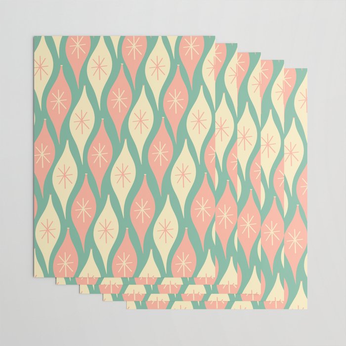 Retro Christmas Ornament Pattern Mint Green Blush Pink Cream Wrapping Paper Gallery Image 3