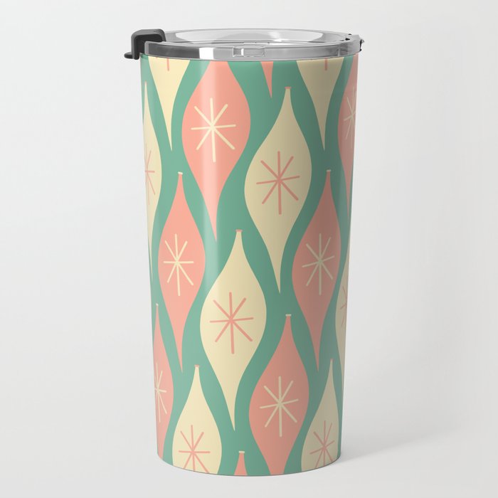 Retro Christmas Ornament Pattern Mint Green Blush Pink Cream Travel Mug Gallery Image 3
