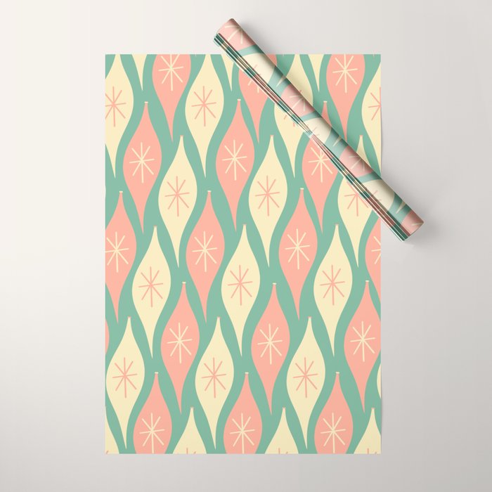 Retro Christmas Ornament Pattern Mint Green Blush Pink Cream Wrapping Paper Gallery Image 1