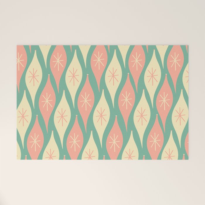 Retro Christmas Ornament Pattern Mint Green Blush Pink Cream Welcome Mat Gallery Image 1