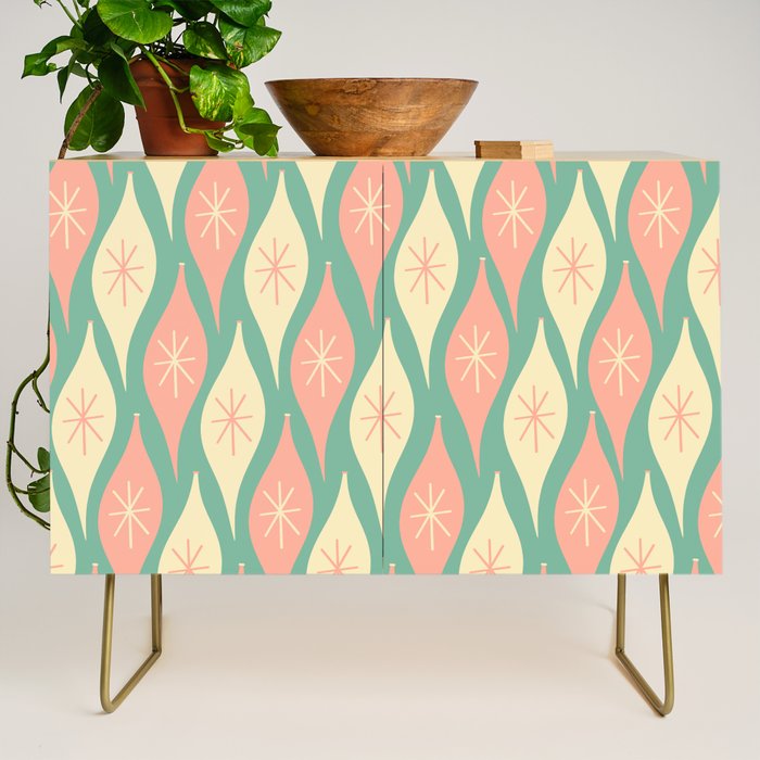 Retro Christmas Ornament Pattern Mint Green Blush Pink Cream Credenza Gallery Image 1