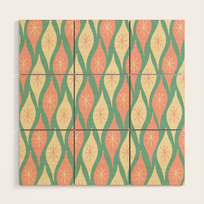 Retro Christmas Ornament Pattern Mint Green Blush Pink Cream Wood Wall Art Gallery Image 1