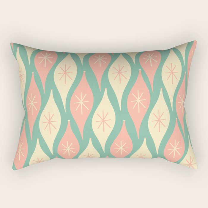 Retro Christmas Ornament Pattern Mint Green Blush Pink Cream Rectangular Pillow Gallery Image 1