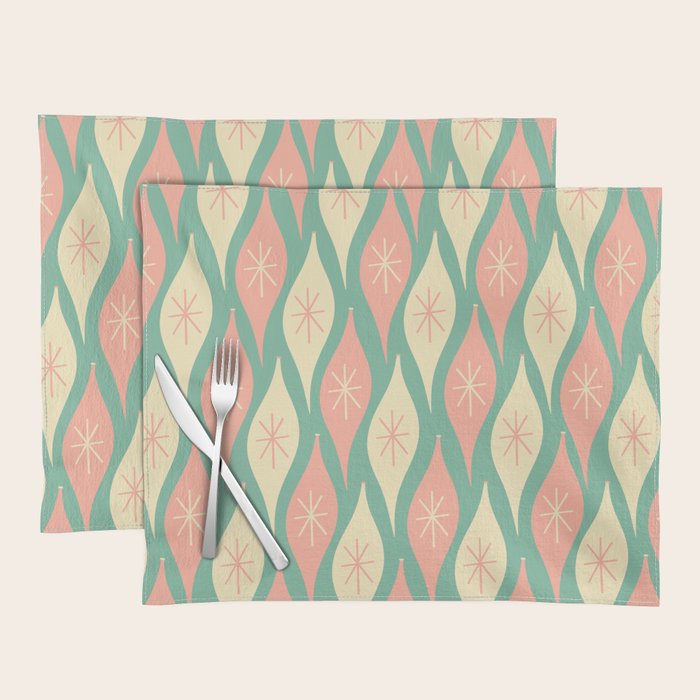 Retro Christmas Ornament Pattern Mint Green Blush Pink Cream Placemat Gallery Image 1