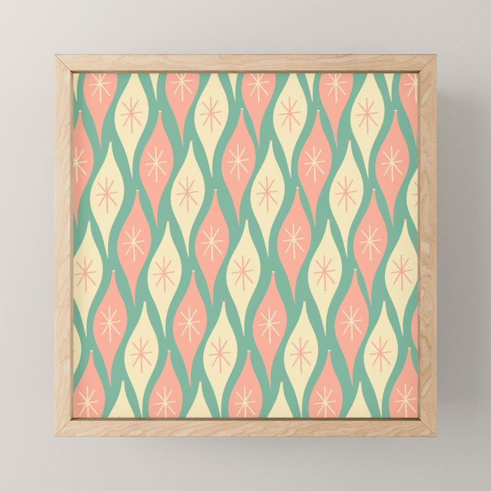 Retro Christmas Ornament Pattern Mint Green Blush Pink Cream Mini Art Print Gallery Image 1