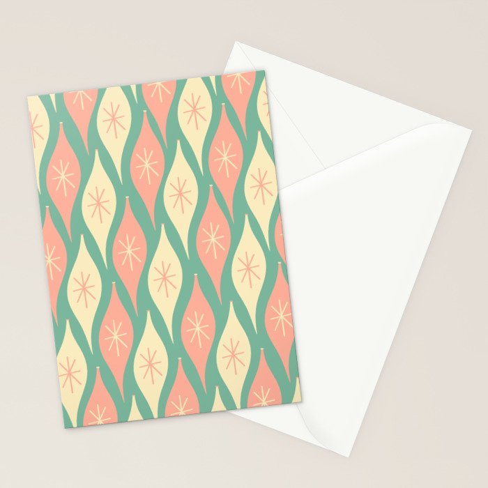 Retro Christmas Ornament Pattern Mint Green Blush Pink Cream Stationery Card Gallery Image 2