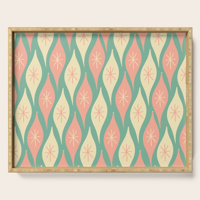 Retro Christmas Ornament Pattern Mint Green Blush Pink Cream Serving Tray Gallery Image 1