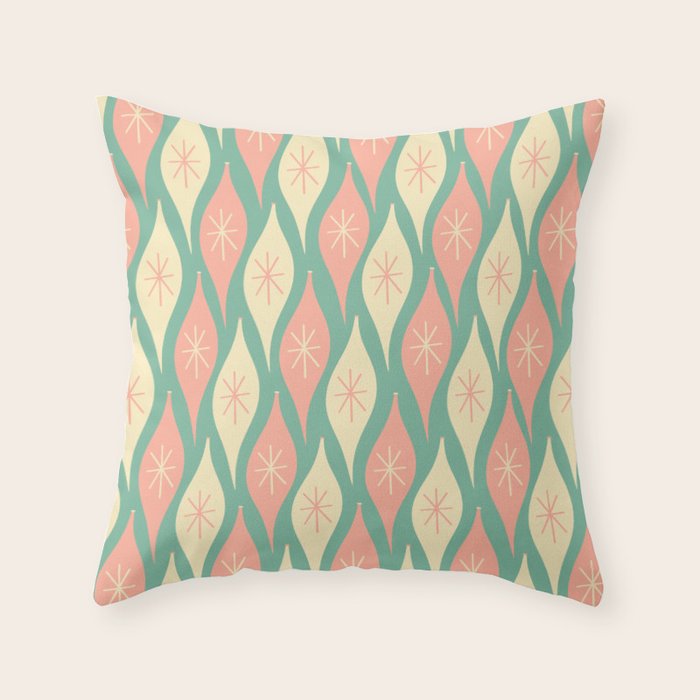 Retro Christmas Ornament Pattern Mint Green Blush Pink Cream Throw Pillow Gallery Image 1