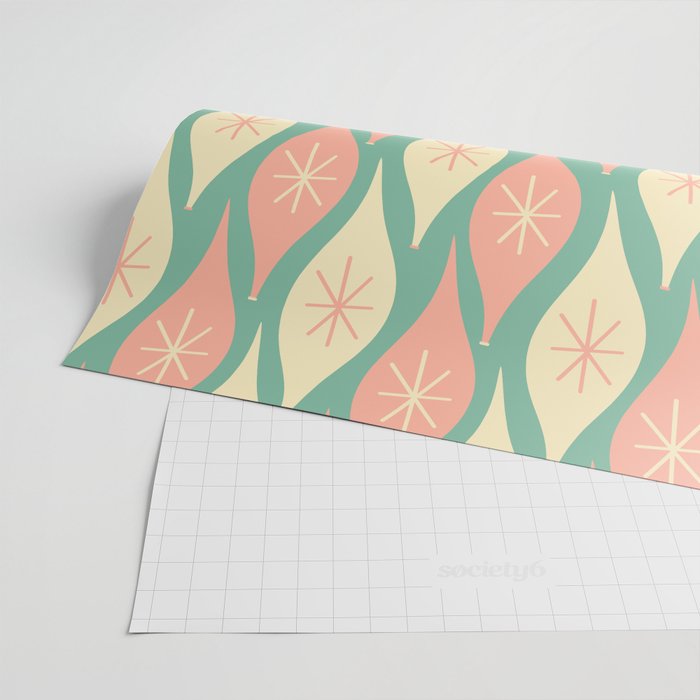 Retro Christmas Ornament Pattern Mint Green Blush Pink Cream Wrapping Paper Gallery Image 2