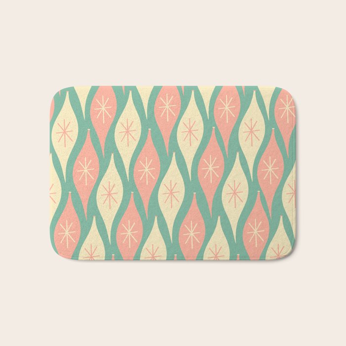 Retro Christmas Ornament Pattern Mint Green Blush Pink Cream Bath Mat Gallery Image 1