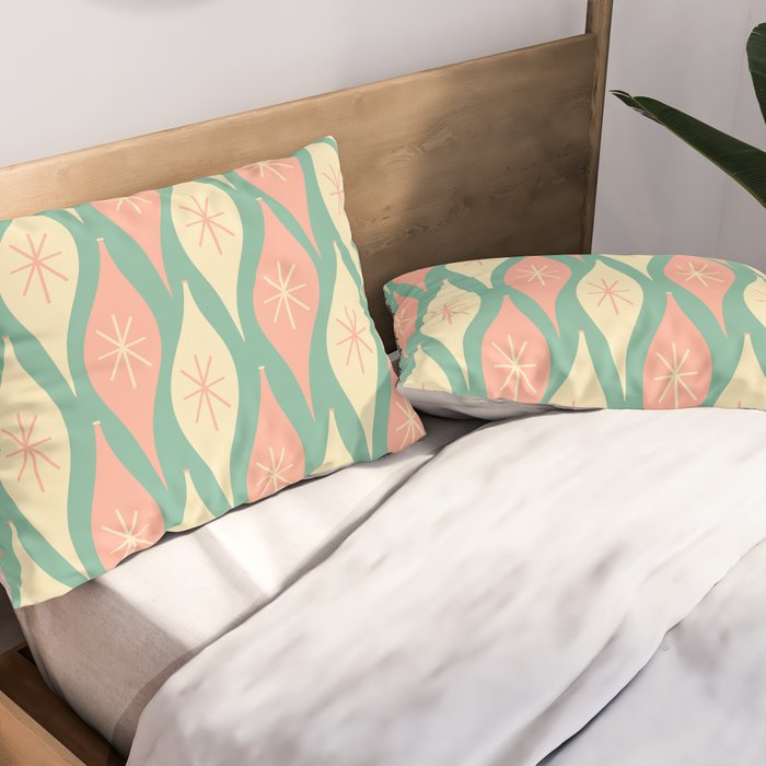 Retro Christmas Ornament Pattern Mint Green Blush Pink Cream Pillow Sham Gallery Image 2