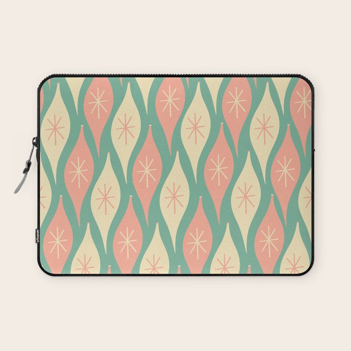 Retro Christmas Ornament Pattern Mint Green Blush Pink Cream Laptop Sleeve Gallery Image 1