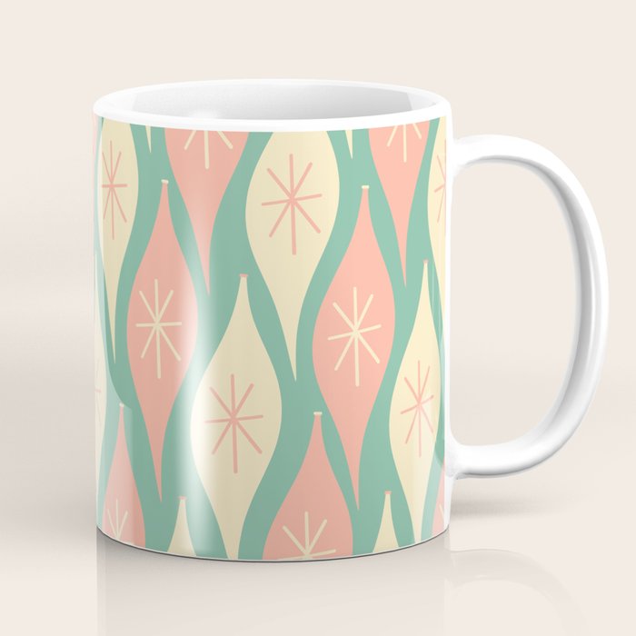 Retro Christmas Ornament Pattern Mint Green Blush Pink Cream Coffee Mug Gallery Image 1