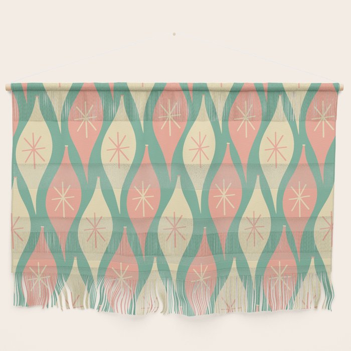 Retro Christmas Ornament Pattern Mint Green Blush Pink Cream Wall Hanging Gallery Image 1