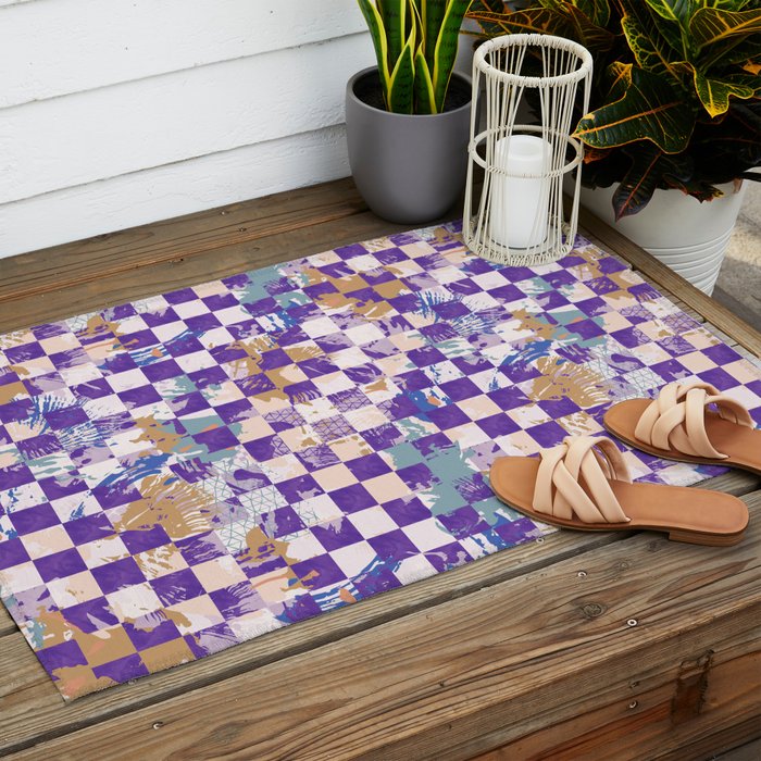 Grid of artistic strokes L Outdoor Rug Gallery Image 2
