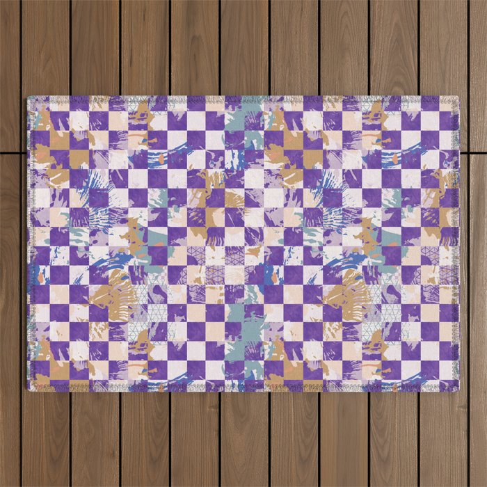 Grid of artistic strokes L Outdoor Rug Gallery Image 1