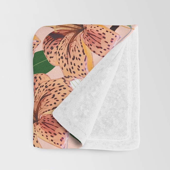 Tiger Lillies, Tropical Blush Botanical Illustration, Polka Dots Nature Vibrant Floral Jungle Throw Blanket Gallery Image 3