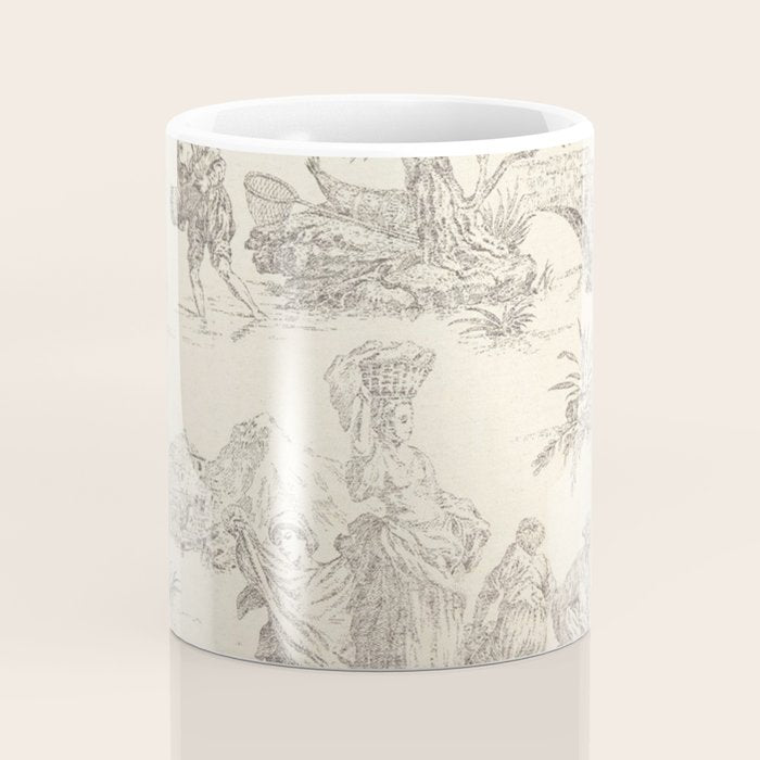 Beige toile de Jouy Coffee Mug Gallery Image 4