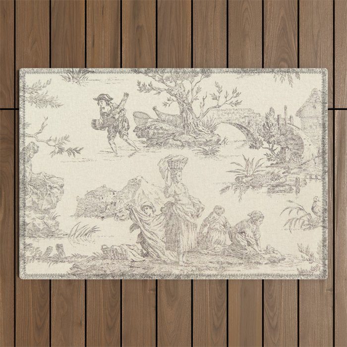 Beige toile de Jouy Outdoor Rug Gallery Image 1