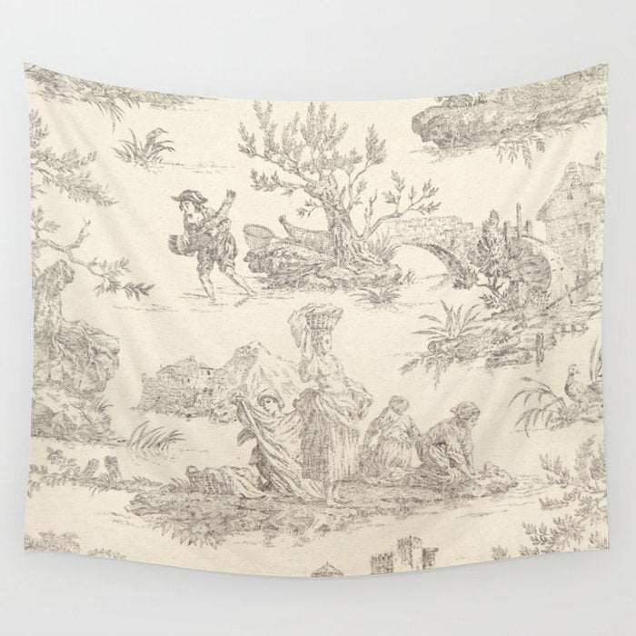 Beige toile de Jouy Wall Tapestry Gallery Image 4