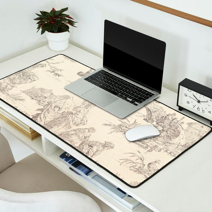 Beige toile de Jouy Desk Mat Gallery Image 2