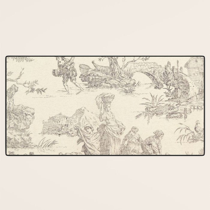 Beige toile de Jouy Desk Mat Gallery Image 3