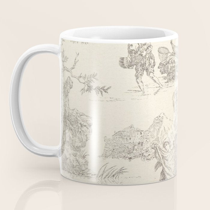 Beige toile de Jouy Coffee Mug Gallery Image 3