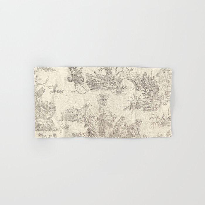 Beige toile de Jouy Bath Towel Gallery Image 1