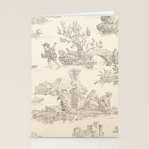 Beige toile de Jouy Stationery Card Gallery Image 2