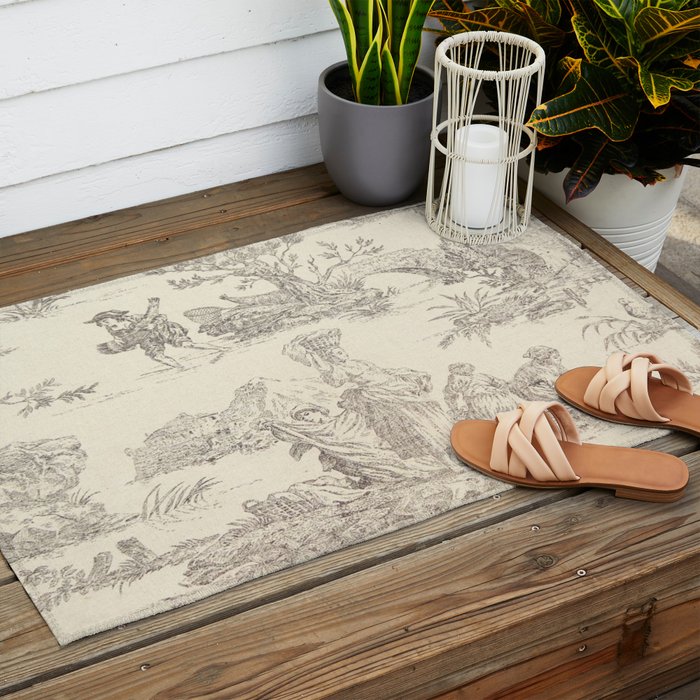Beige toile de Jouy Outdoor Rug Gallery Image 2