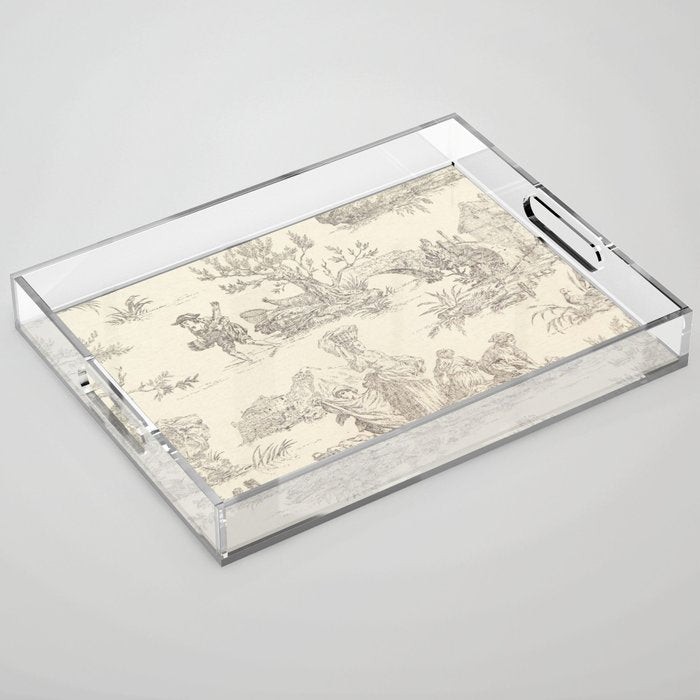 Beige toile de Jouy Acrylic Tray Gallery Image 1