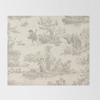 Beige toile de Jouy Throw Blanket Gallery Image 2